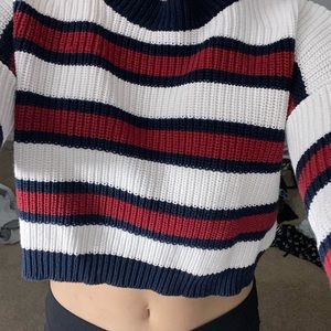 red white and blue striped sweater